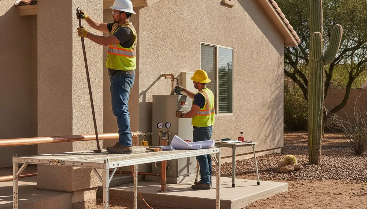 Phoenix, AZ plumber repairing a residential pipe leak for a local plumbing service