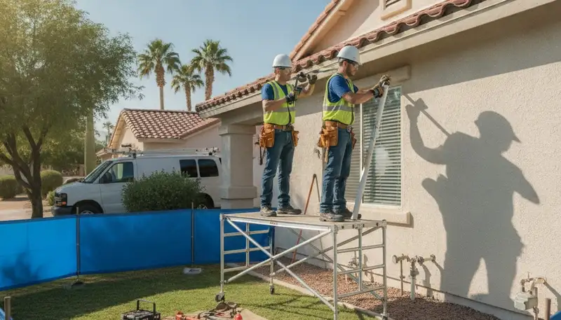 Phoenix, AZ plumber providing professional plumbing repair services on a residential job site