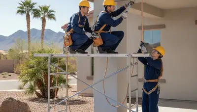Phoenix, AZ plumbing repair team servicing a residential plumbing system in a local home