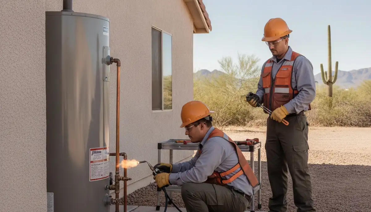 Phoenix, AZ plumber repairing a leaking pipe for a residential plumbing service