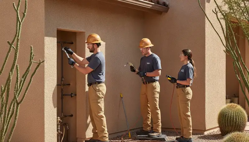 Phoenix, AZ plumbing repair technician servicing residential pipes for local plumbing business