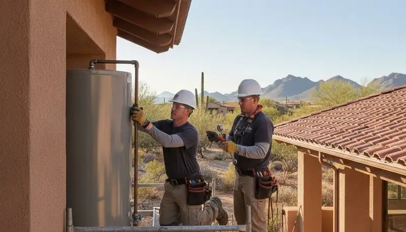 Phoenix, AZ plumbing repair technician servicing a residential pipe leak