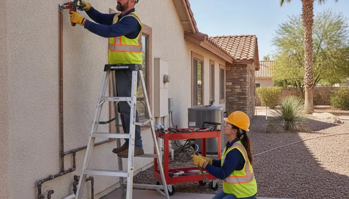 Phoenix AZ plumber repairing a leak for plumbing repair service