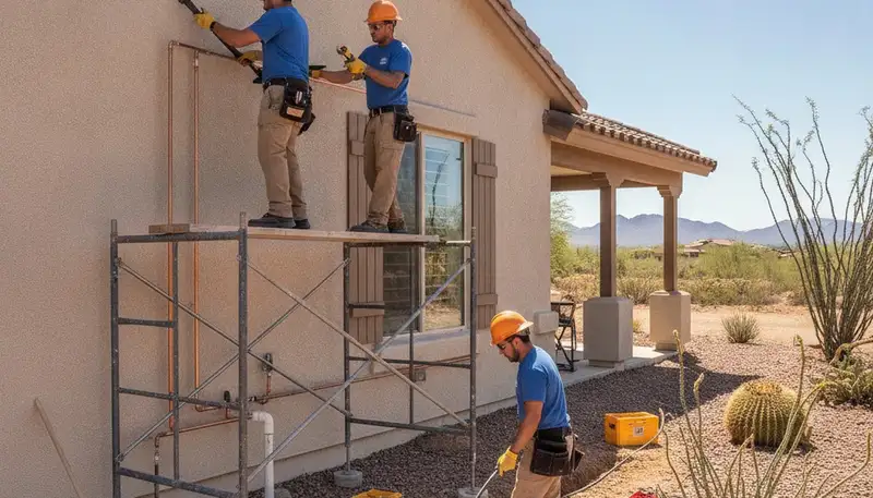 Phoenix, AZ plumbing repair technician servicing a residential pipe leak