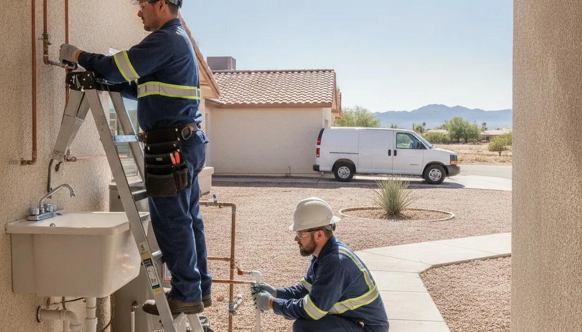 Phoenix, AZ plumber repairing a sink for a local plumbing service