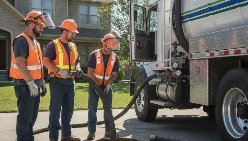 Septic pumping service truck in Phoenix, AZ for residential plumbing repair