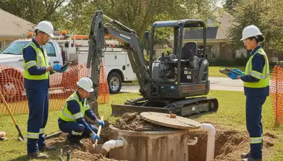 Phoenix, AZ plumber inspecting septic repair system for home service call