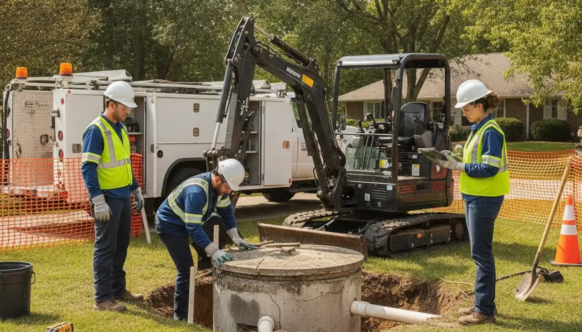 Phoenix, AZ plumber inspecting septic repair service on a residential system
