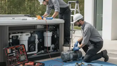 Phoenix, AZ plumber repairing a home spa for reliable service on a plumbing repair job