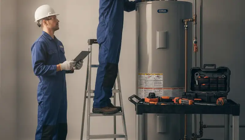 Phoenix, AZ plumber repairing a water heater for a residential home service call