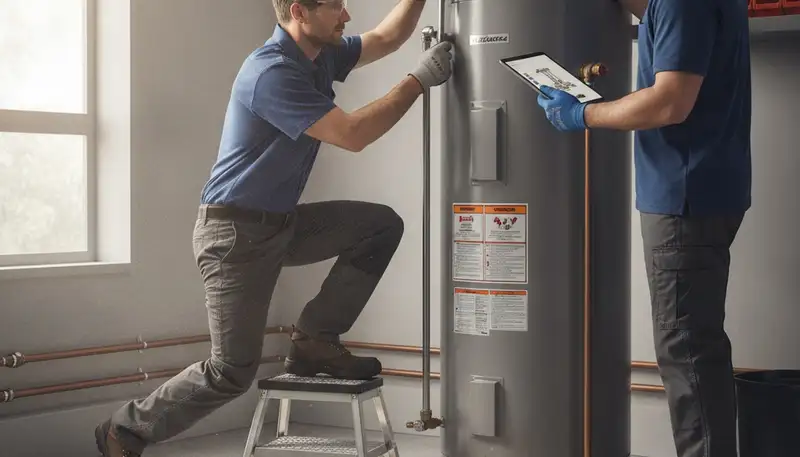 Phoenix, AZ plumber repairing a water heater for reliable residential service